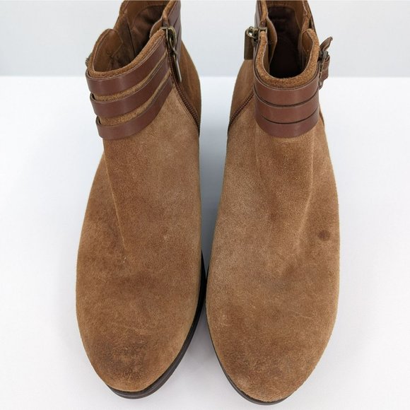 Clarks Gelata Ankle Booties 8 Sienna Brown Suede Leather Triple Buckle Side Zip - Picture 5 of 13